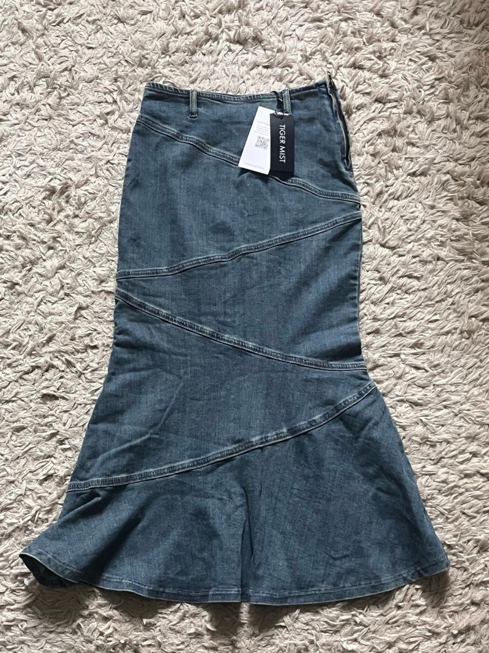 *RELISTED* Tiger Mist Blue Denim Mermaid Hem Midi Skirt